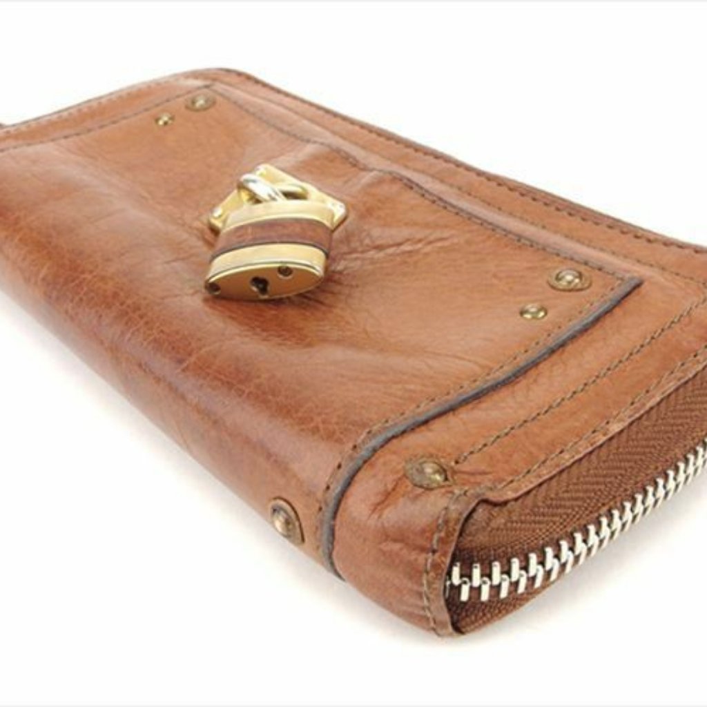 Chloe Wallet Purse Long Wallet Brown Leather Woman Unisex Authentic Used